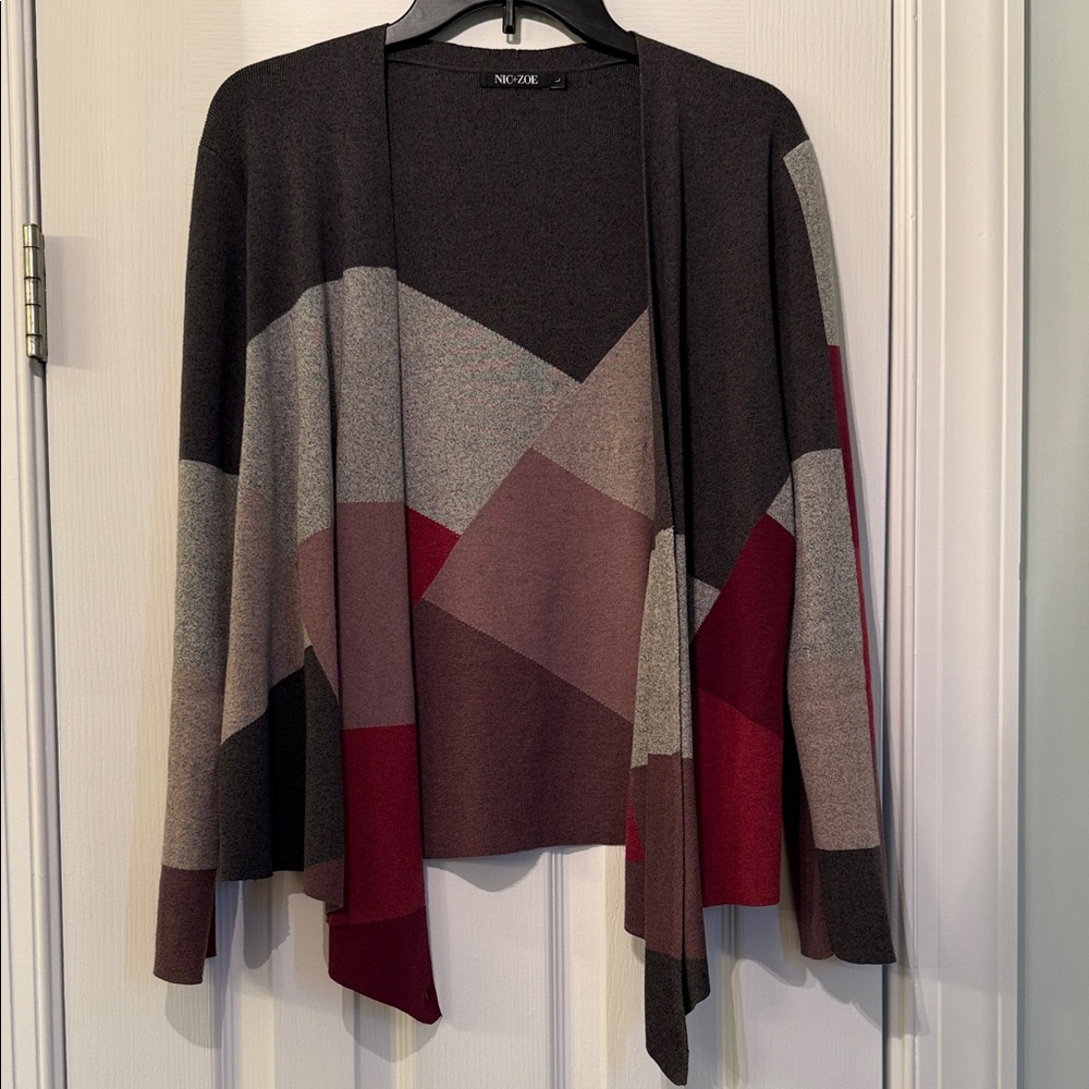 NIC+ZOE Women's Geometric Cardigan - Black, Gray, Red